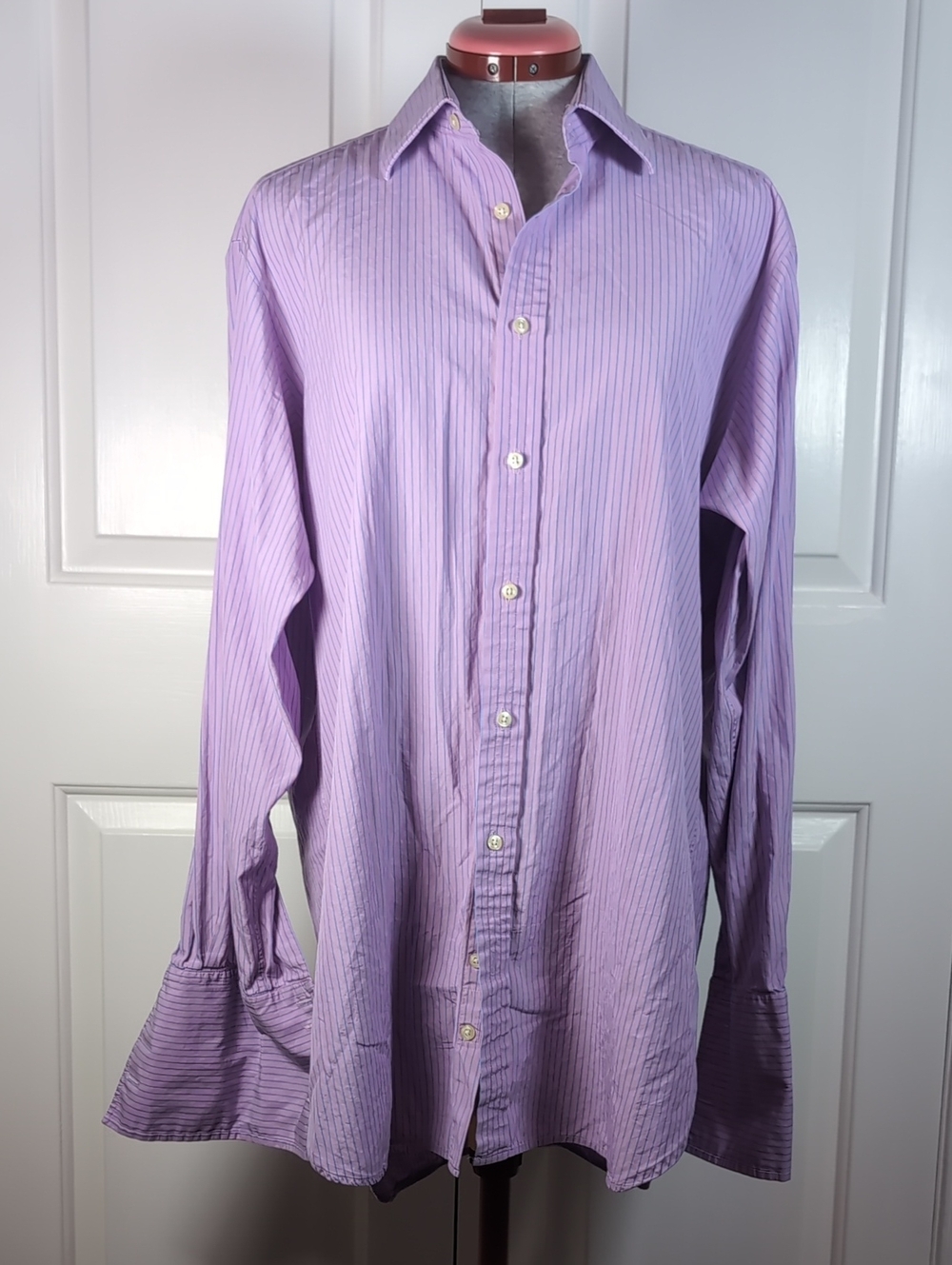 Vintage Thomas Pink Purple Striped Dress Shirt Casual Corporate Modern Uniform
